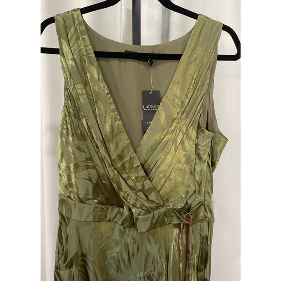 Lauren Ralph Lauren Palm Leaf Jacquard Sleeveless Dress Olive Green Size 16 NWT - Picture 4 of 13